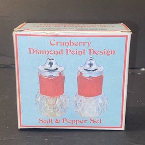 Vintage Brand New Chadwick Miller 1960's Cranberry Diamond Point Salt And Pepper